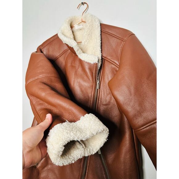 SPLENDID Earhart Brown Faux Leather Aviator Collar Jacket Size Extra Small - Picture 9 of 16